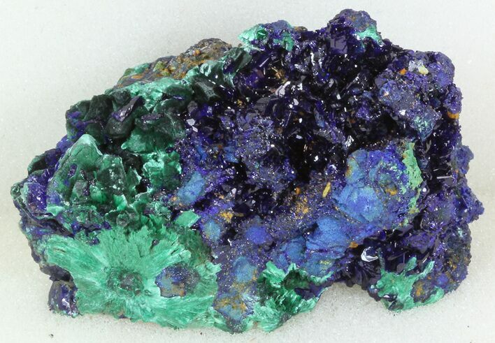 Sparkling Azurite Crystal Cluster with Malachite - Laos #56080
